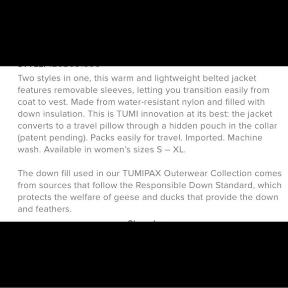 Tumi PAX belted navy blue down filled winter coat jacket Sz. Medium - Picture 7 of 16